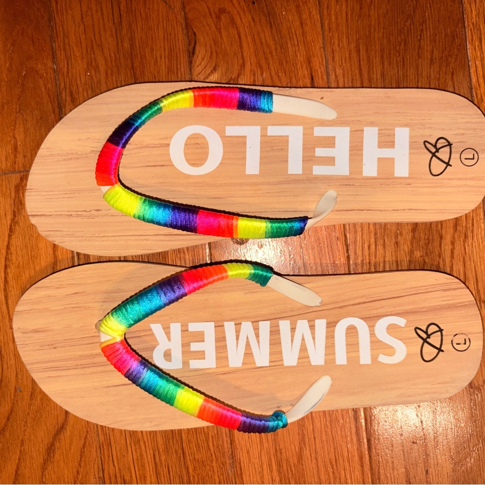 Hello Summer Rainbow Strap Flip Flops